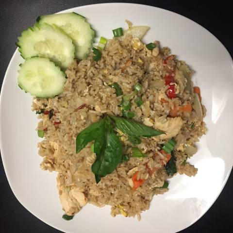 Fresh Basil Fried Rice, photographed